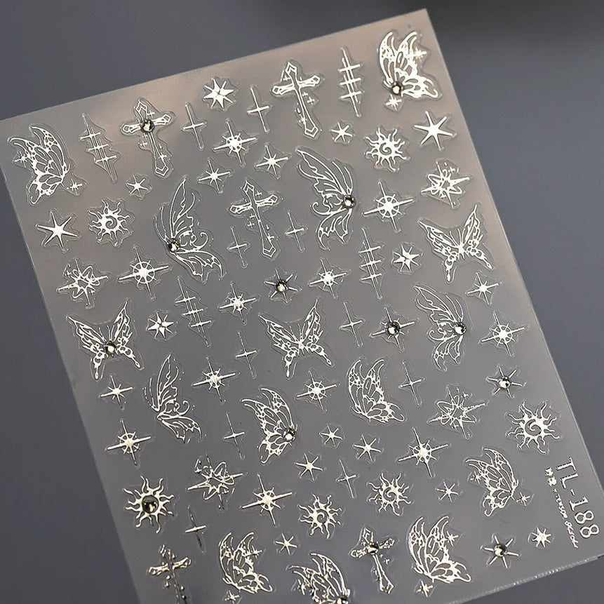 1pcs 5D Rhinestones Butterfly Nail Stickers Kawaii AB Shiny Butterfly Adhesive Nail Art Decorations Decal Design Manicure Tools