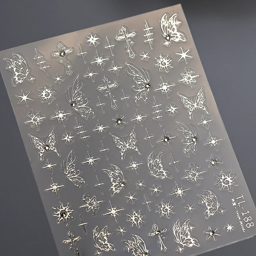 1pcs 5D Rhinestones Butterfly Nail Stickers Kawaii AB Shiny Butterfly Adhesive Nail Art Decorations Decal Design Manicure Tools