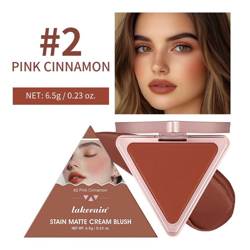 Lakerain Triangle Cream Blush Cream Matte Cream Non-greasy Easy to Push Color Saturation High Natural Rosy Rouge Blush Cream