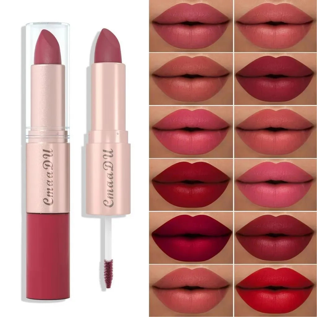 3 Pcs Long-Lasting Lipstick Lip Gloss Set-Double Headed Design for Natural Non-Fading Waterproof Non-stick Cup Exquisite Gift