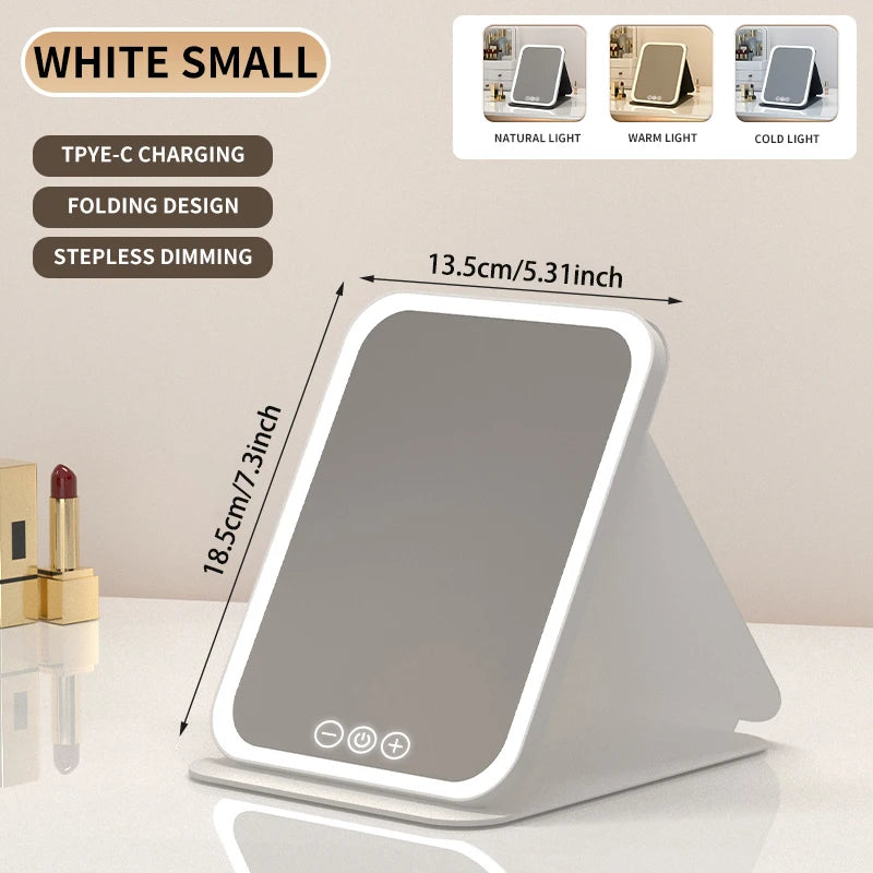 3-Color Dimmable LED Makeup Mirror with Touch Control Foldable Travel Mirror,Vanity Lighted Cosmetic Mirror for Home & Salon Use