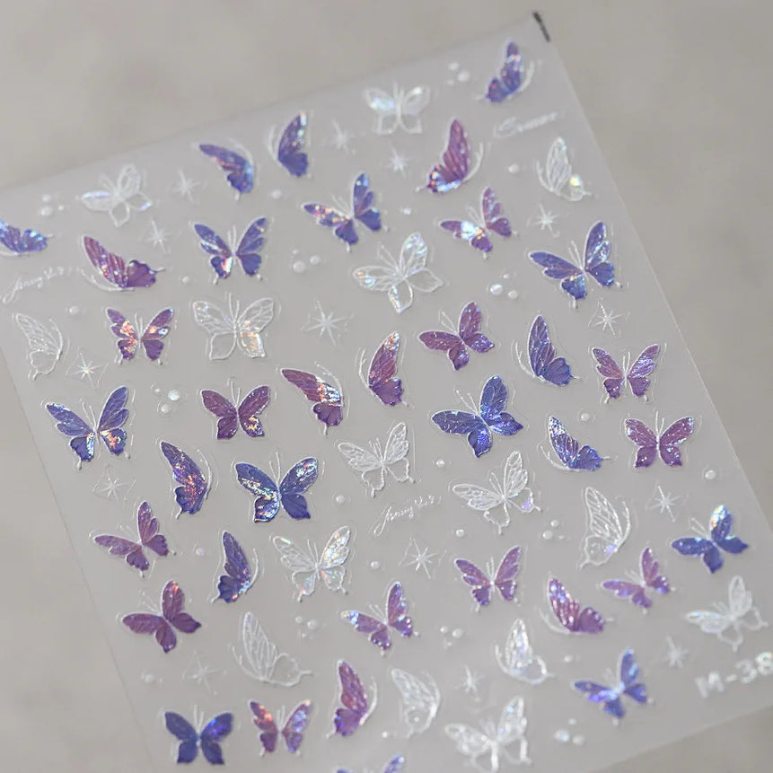 1pcs 5D Rhinestones Butterfly Nail Stickers Kawaii AB Shiny Butterfly Adhesive Nail Art Decorations Decal Design Manicure Tools