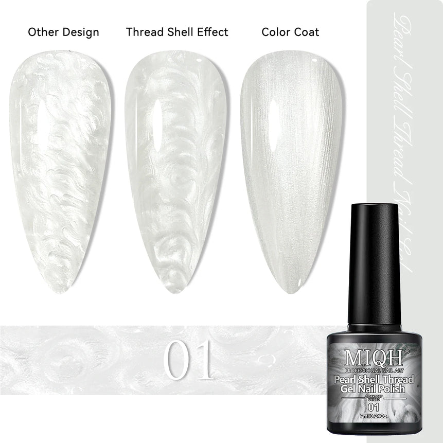 7ml Pearl Gel Nail Polish Set, White Purple Blue Glitter Shell Gel Polish, Soak Off UV LED Curing Pearlescent Gel Polish Swirl T