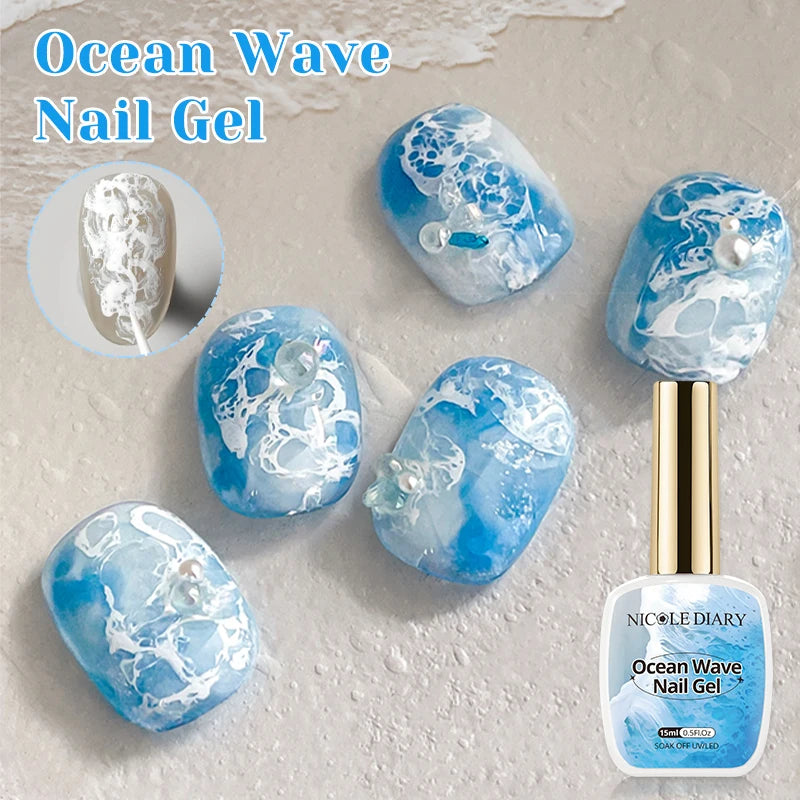 NICOLE DAIRY 15ml Bubble Ocean Wave Glue White Gel Nail Polish Summer Nail Poke Varnish UV LED Soak Off Gel For Nail Art Manicur