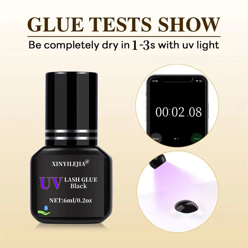 Tpo free 6ml UV Eyelash Glue Fake Lashes Eyelash Extension Adhesive Light Curing Quick Dry Purple Black Gel Makeup Tools