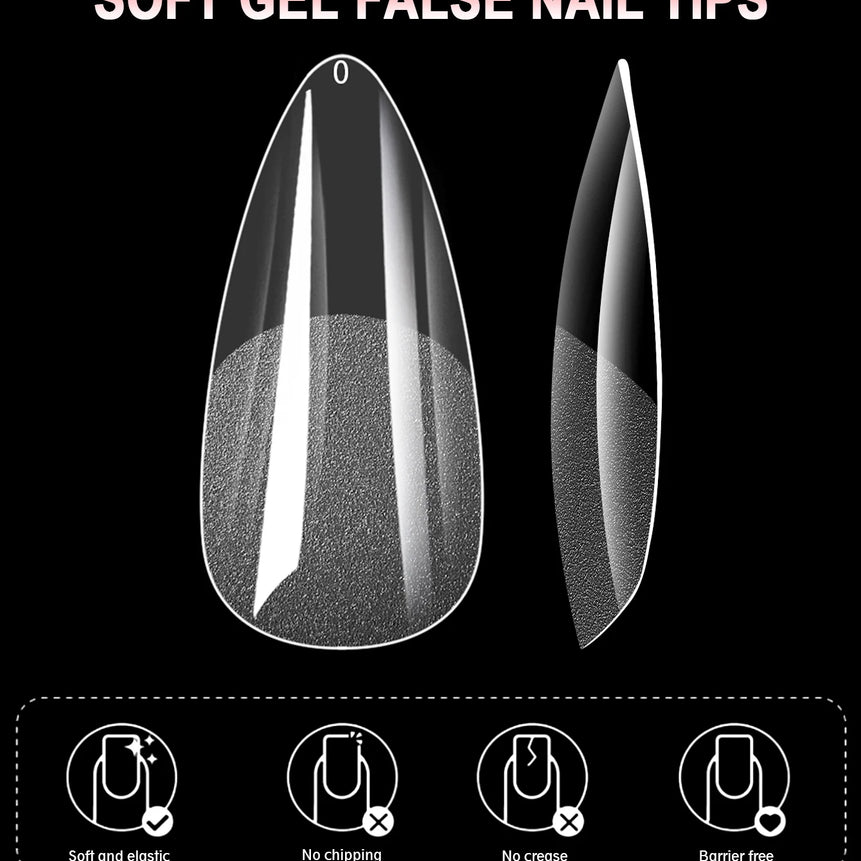 100/600Pcs Short Almond Nail Tips Soft Gel Nail Tips Full Cover False Nail Tips For Acrylic Nails  Salon Home Press On Nails