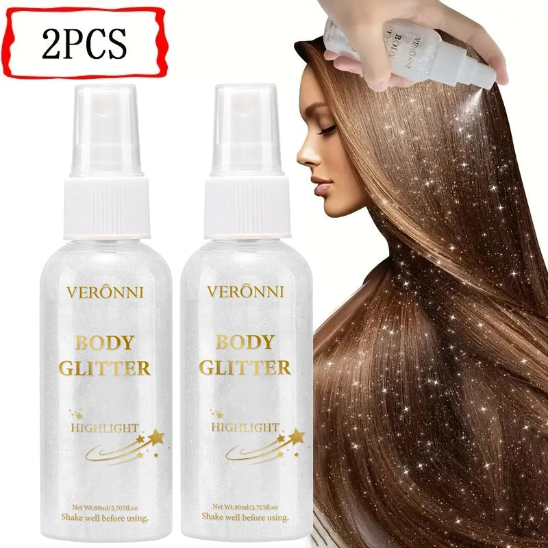 Liquid highlighter spray, high shine glitter spray, holographic highlighter spray, long lasting body halloween party makeup