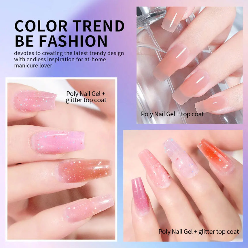 Poly Extension Gel Nail Kit 14 PCS 15ML Quick Building UV/LED Gel with Slip Solution and Nails Art Lamp  for Beginner Manicure
