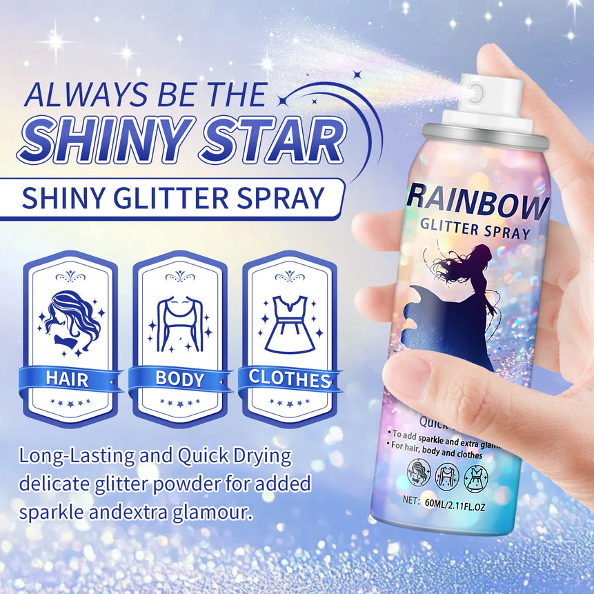 60ML Body Glitter Spray For Hair Body Long-Lasting Quick-Drying Shiny Hairspray For Festival Party Rave Temporary Glitter Spray