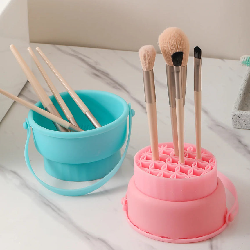 New Makeup Brush Cleaning Bowl Silicone Powder Pouch Storage Rack Beauty Egg Cleaning Artifact Drying Tool
