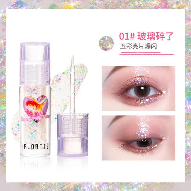 FLORTTE Liquid Eyeshadow Glitter Fine Shimmer Waterproof Matte Silkworm Brightening Eyeshadow