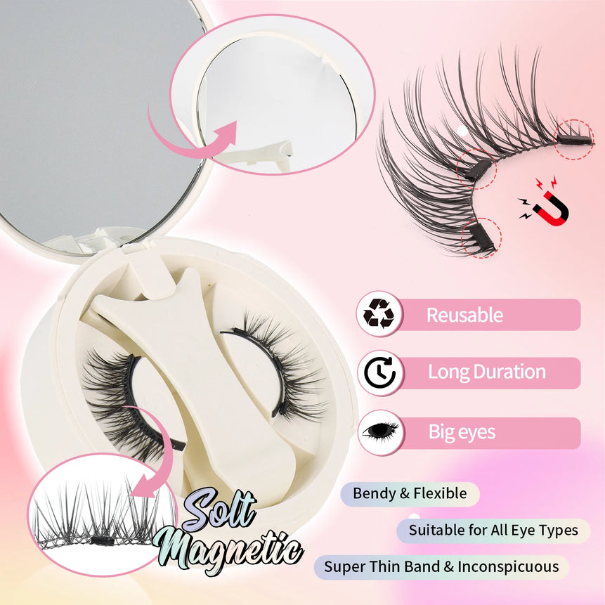 Magnetic Eyelashes 1 Pair Reusable Magnetic Eyelashes with Applicator No Glue Needed Eyelashes Cat Eye Thick Lash Clusters Kit E
