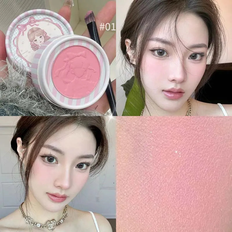 Girl's Relief Blusher Palette Shimmer Rose Low Saturation Powder Blush Mousse Matte Natural Rouge Brightens Facial Cheek Contour