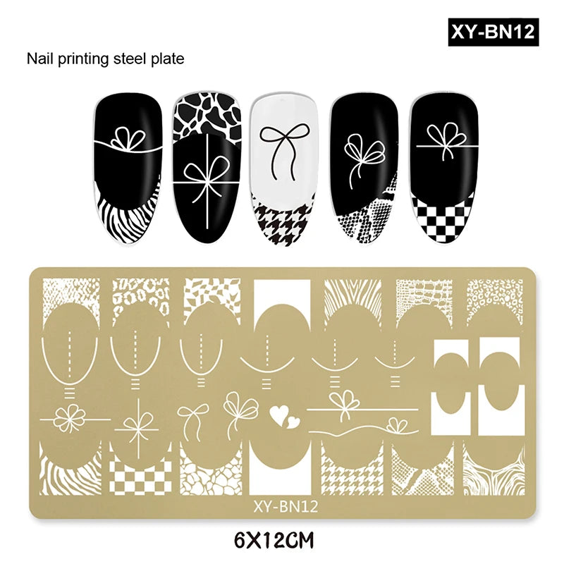 12x6cm Golden Rectangular Nail Stamping Plates Bowknot Butterfly Flower Fireworks Designs Nail Art Template For DIY Nail Decor