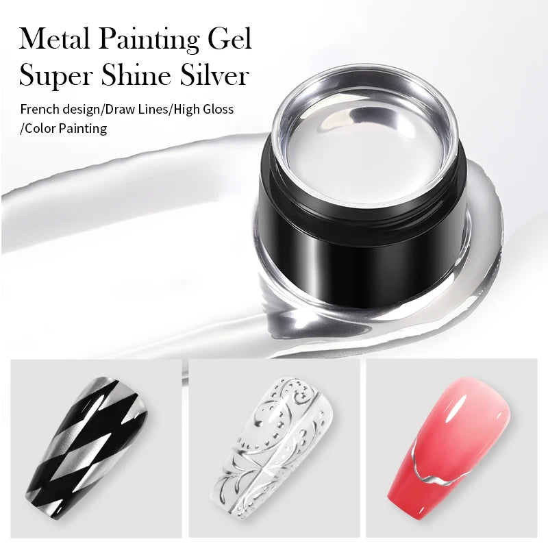 BORN PRETTY Super bright Metallic Painting Gel Polish 5ML Gold Silver Metal Gel Nail Polish Flower Drawing Lines French Nails