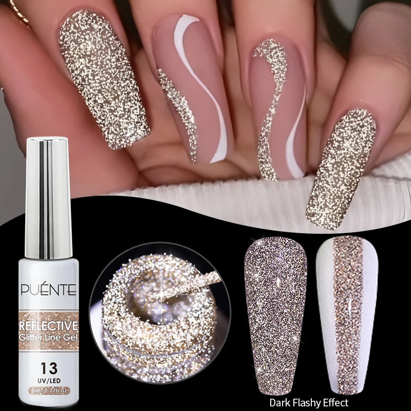 8ML Christmas Sparkling Reflective Diamond Glitter Liner Gel Nail Polish Soak Off UV Semi-Permanent Nail Art Varnish Manicure