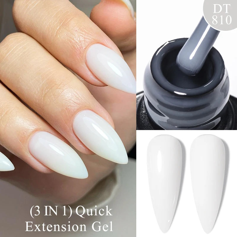 MEET ACROSS 7ml Gold Foil 3 In 1Quick Extension Gel Nail Polish Nude Pink Gold Milky White Glitter UV Gel Finger Prolong Varnish