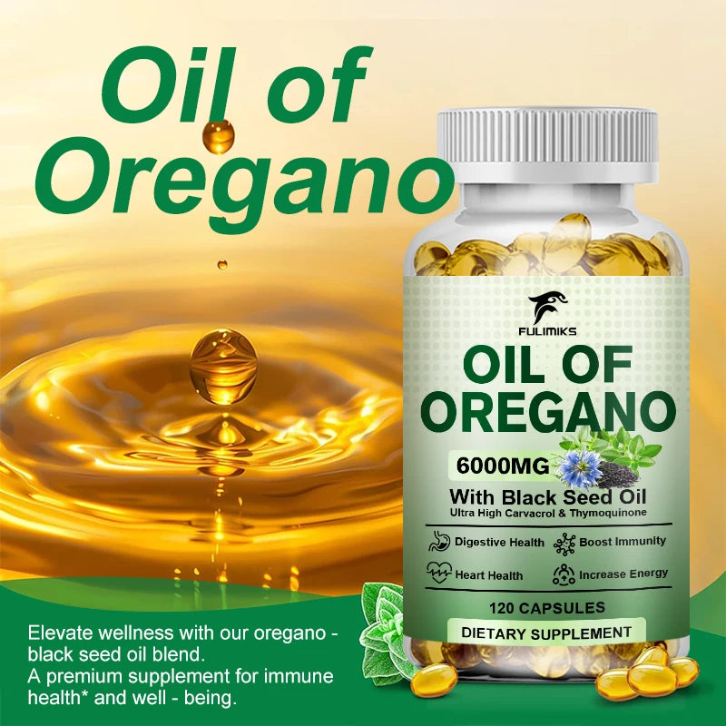 Oil of Oregano Softgels – Organic Oregano Oil Capsules with Black Seed Oil, Immune & Digestive Support, Antioxidant Support