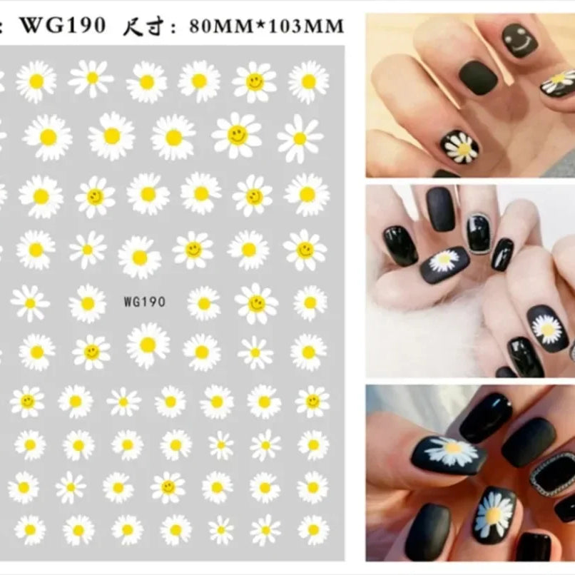 3d Nail Art Stickers Spring Summer White Daisy Florals Flowers Leaves Fruits Decals For Nails Decoration Manicure Salon Beauty