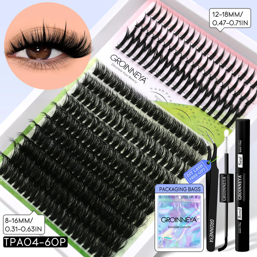 GROINNEYA Lash Clusters Kit DIY Manga Cluster Lashes Set Spikes Lashes Cluster Extension Full Set Individual Eyelashes Makeup
