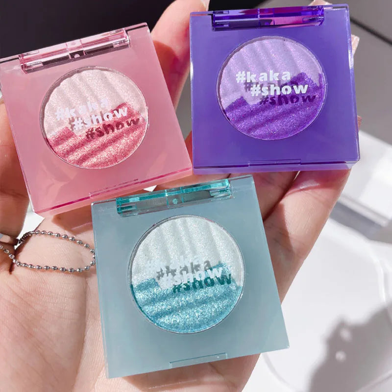 Kakashow Aurora Two-Tone Highlighter Powder, Long-Lasting, Enhances Complexion, Brightens Eye Makeup, Highlighter and Contouring All-In-One Palette, Christmas Gift