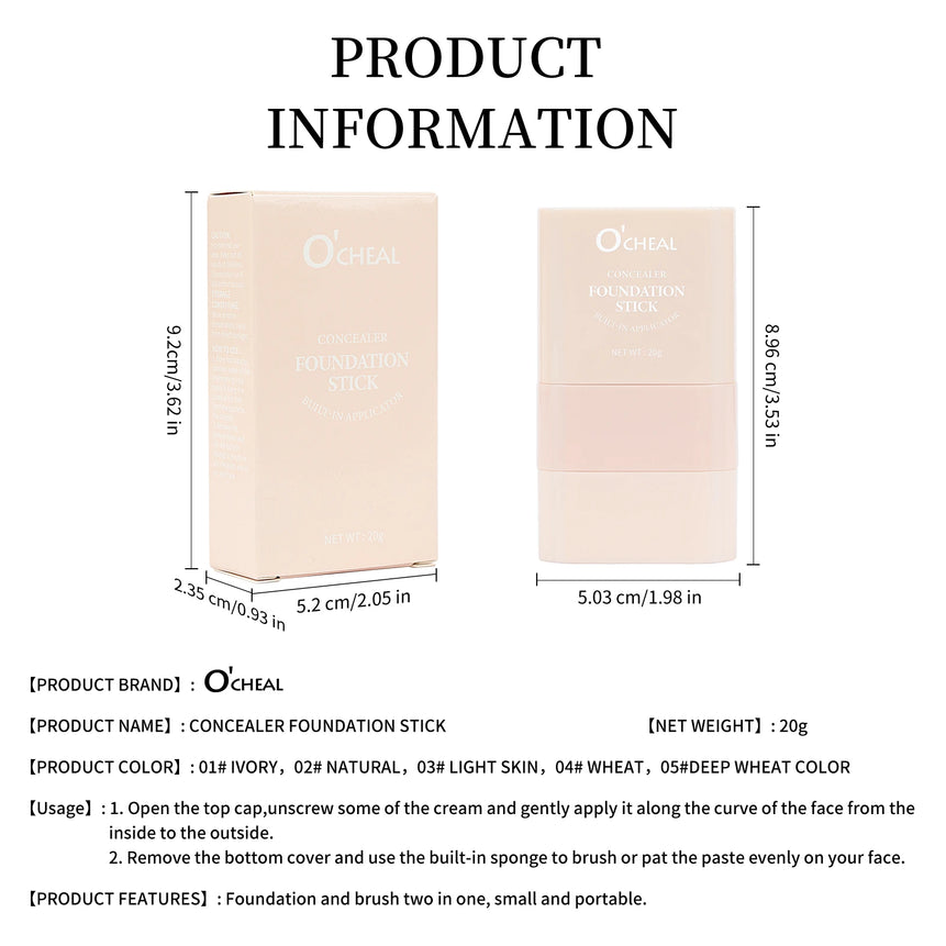 O'cheal Two In One Concealer Foundation Stick Facial Matte Waterproof Bronzer Contouring Face Coverage Moisturizing Makeup Cream
