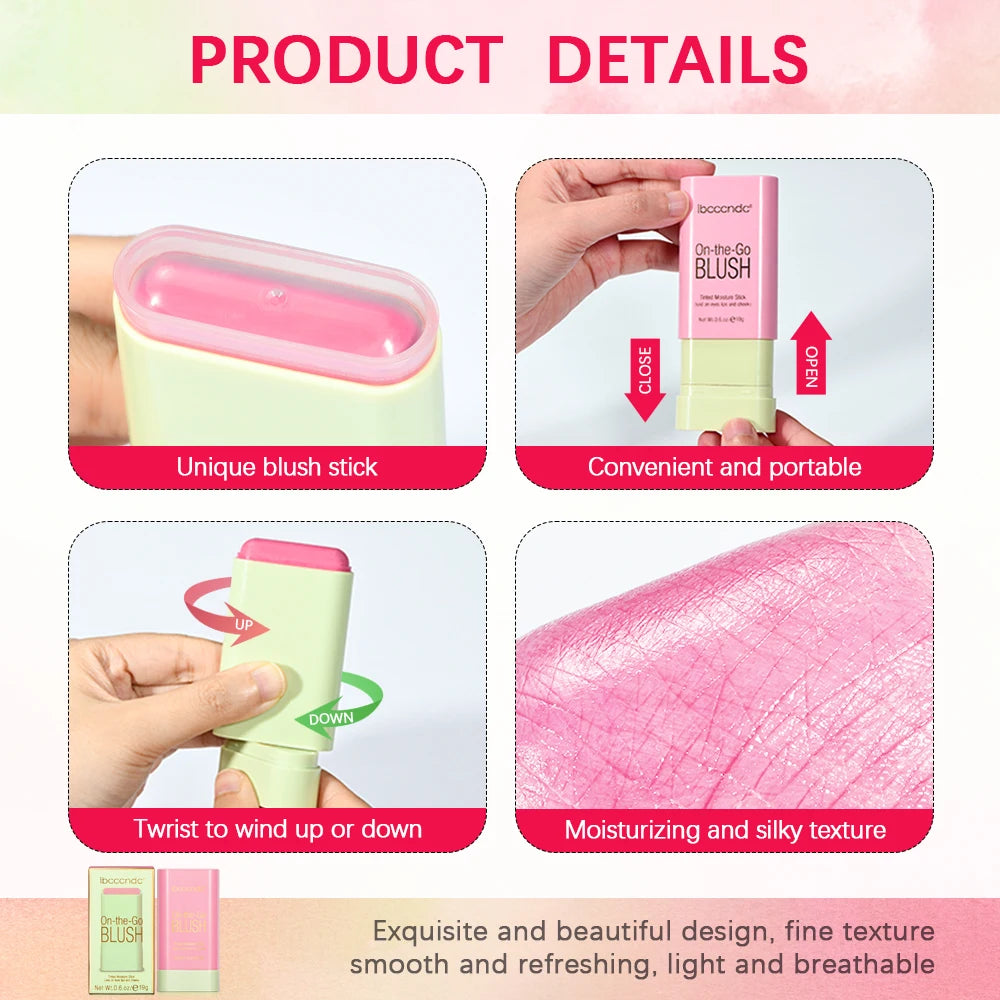 High Color Rotating Blush Cream Tinted Moisture Stick Naturally Long-lasting Moisturizing Waterproof Non-Removing Orange Blush