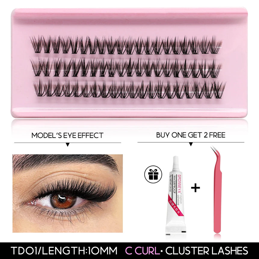 GROINNEYA DIY Lash Kit 10-18mm Manga Lashes Mixed Tray Lash Clusters Individual Eyelashes Kit with Lash Bond DIY Lashes