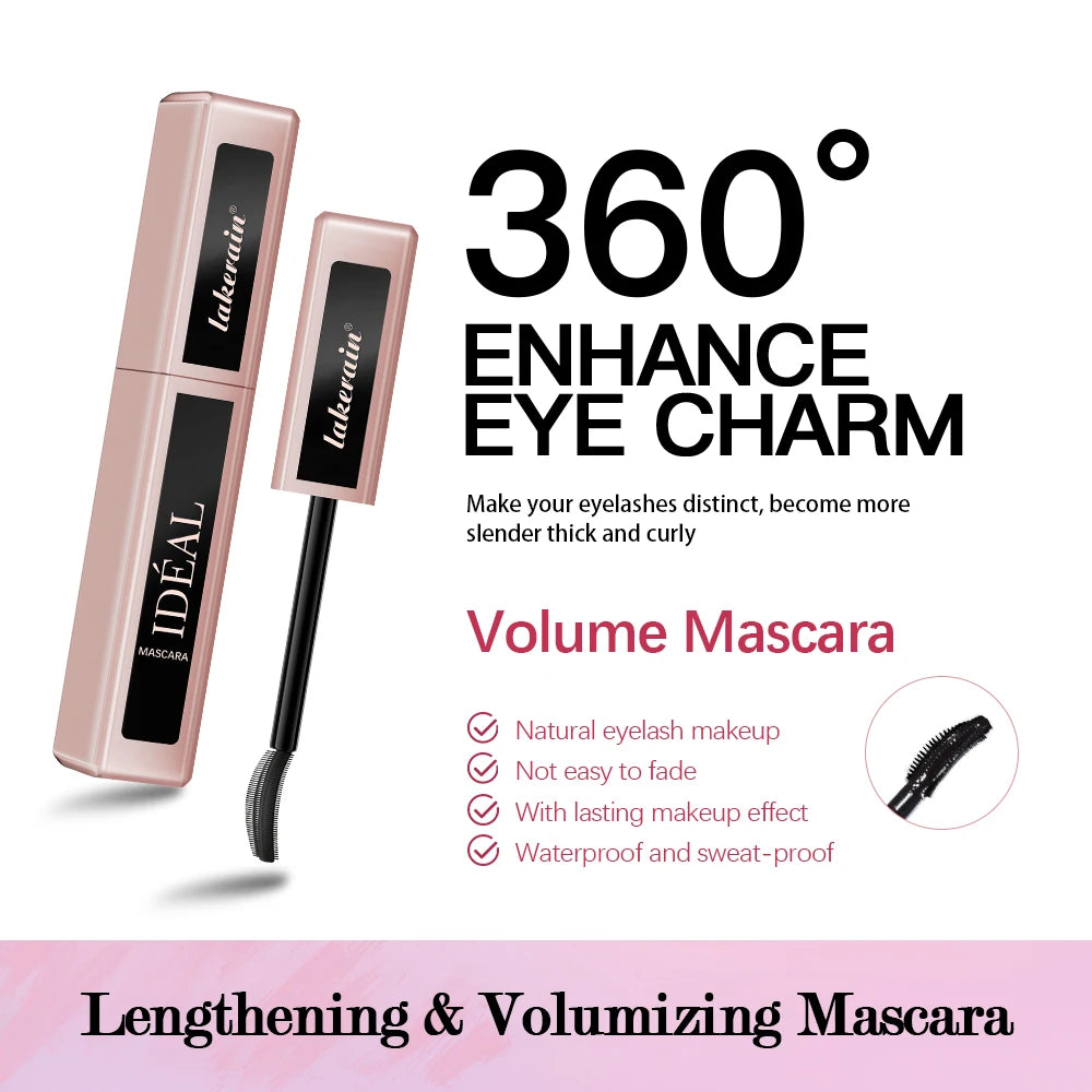 Lakerain Lengthening Volumizing Mascara Long Lasting Makeup Effect Nourish Eyelashes Clump-Free Suitable for All Skin Tones
