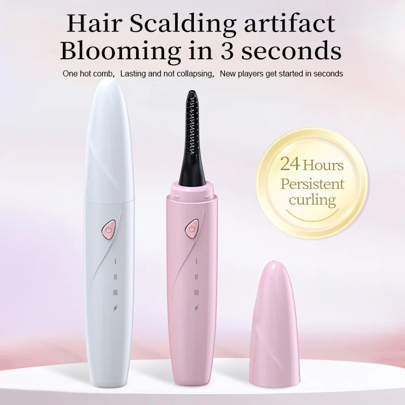 Heated Eyelash Curler 3-Level Adjustable Temperature Rapid Heated Type C Rechargeable Safe Anti-Burn Eye Lash Comb Teeth Design