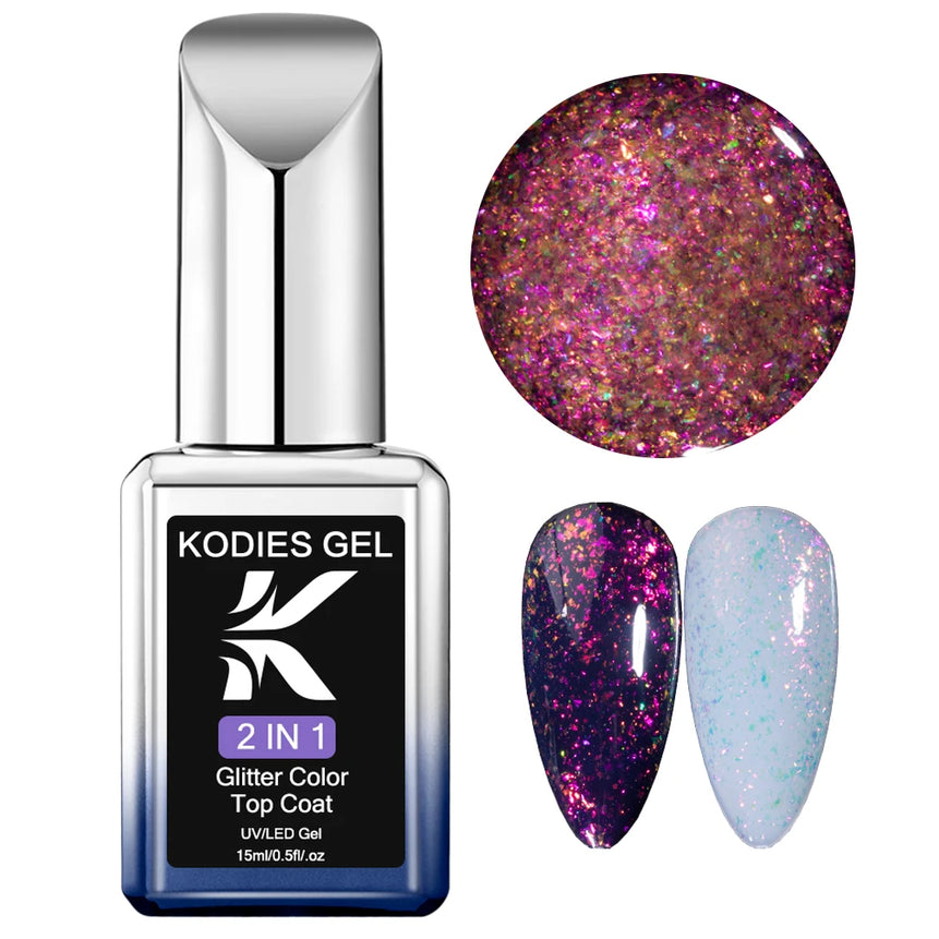 KODIES GEL Diamond Top Coat for Nail Varnish 15ML Super Shine UV Gel Nail Polish Soak Off Semi Permanent Glitter Topcoat No Wipe