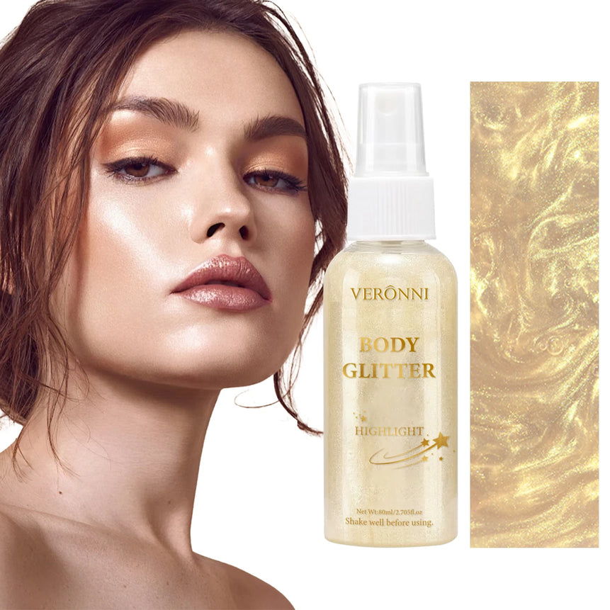 Liquid Body Highlighting Glow Shimmer Spray Cosmetic Waterproof Oil Lotion Makeup 4 Color High Gloss Glitter Spray for Face Body