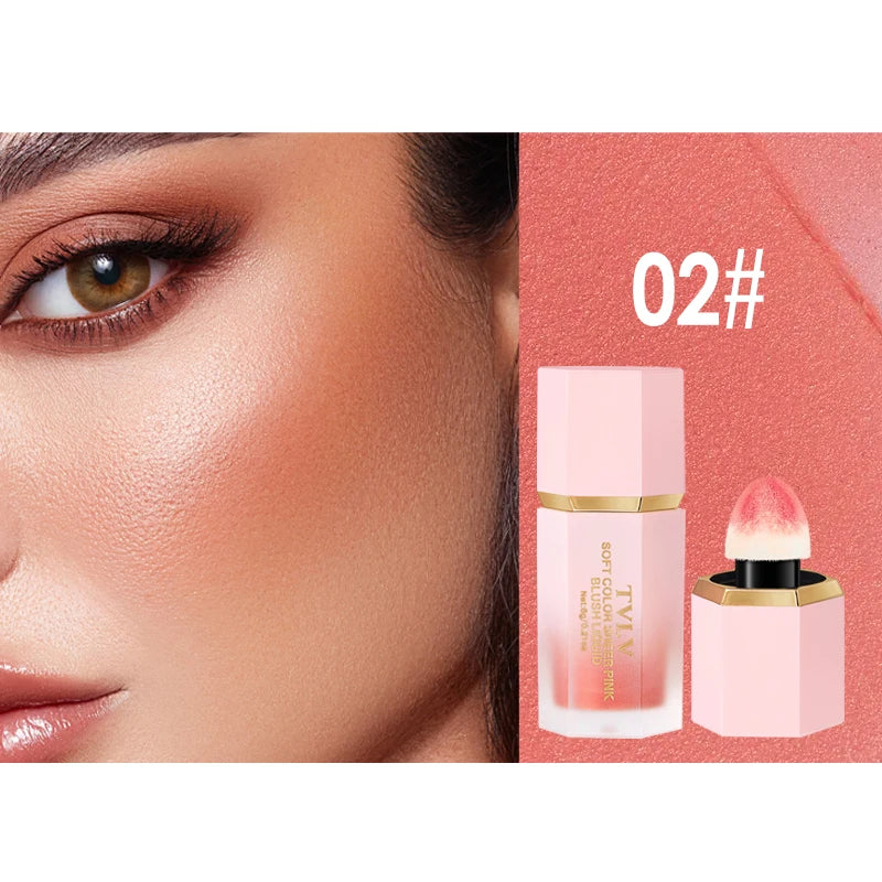 TVLV 4 Colour Matte Liquid BlushEasy to apply long lasting waterproof blush sponge brush head