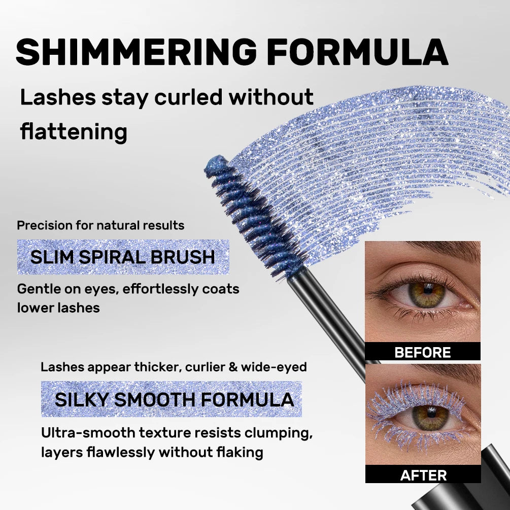 QIBEST Colored Mascara Eyelashes Blue Red Sliver Colorful Waterproof Mascara Long Lasting Voluminous Mascara Charming Eye Tools
