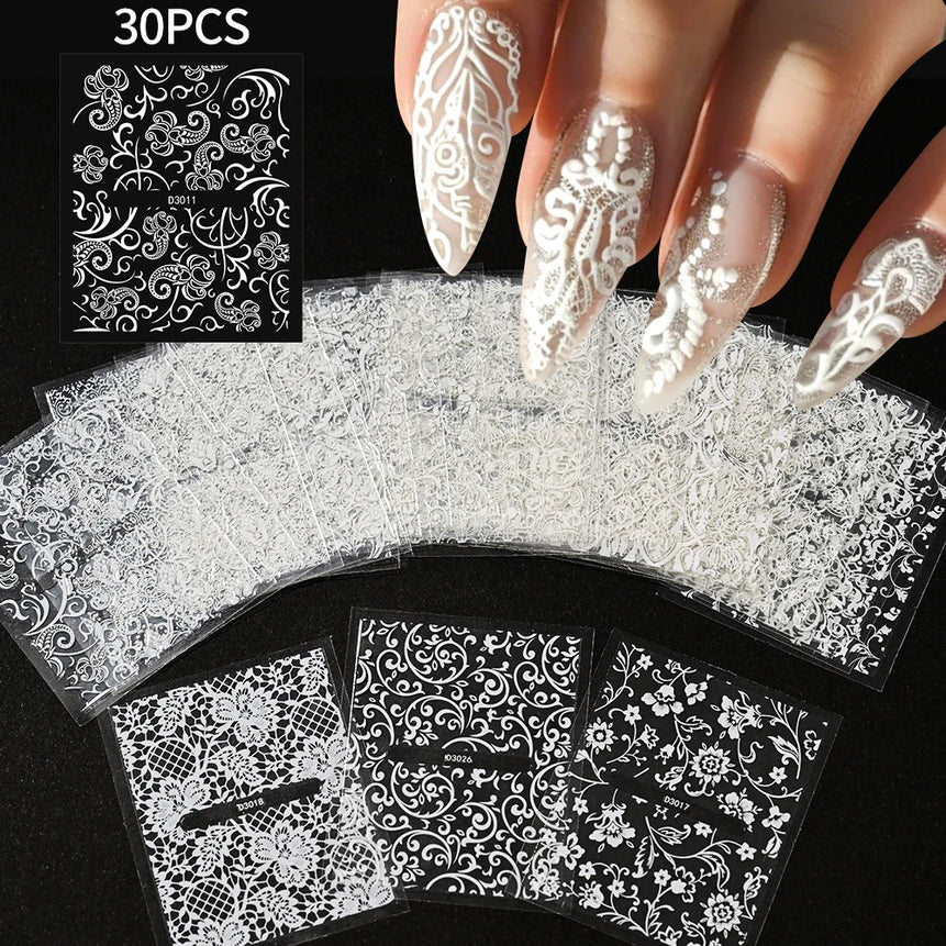 30 Sheets Gold Metallic Flowers Vine Nail Art Decals  3D Lace Flower Nail Sticker Self-Adhesive Nail Art Decoration 5.5*6.5cm