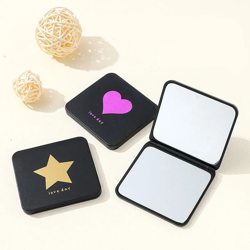 Dual-Sided Folding Compact Mirror - Travel Pocket Makeup Mirror with Flip Cover, Mini Black Creative Design for Purse/Students