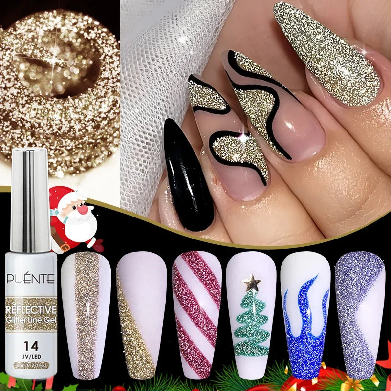 8ML Christmas Sparkling Reflective Diamond Glitter Liner Gel Nail Polish Soak Off UV Semi-Permanent Nail Art Varnish Manicure