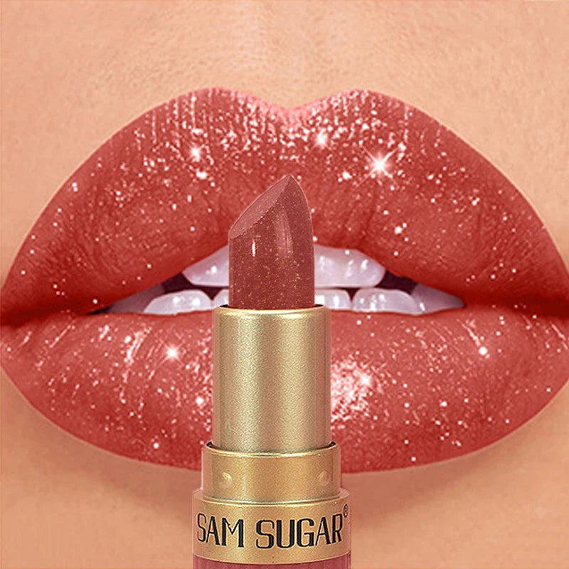 6 Colors Diamond Pearlescent Lipstick Glitter Shiny Metallic Lipstick Lip Tint Long Lasting Nude Shimmer Shiny Lip Gloss Makeup