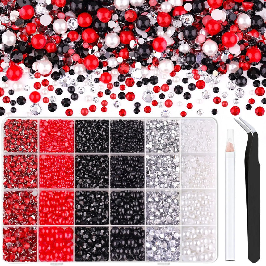 12000PCS Green Flat Back Pearl Rhinestones, Resin Rhinestones for Crafts, Shoes, Nails, Face Art with Tweezer Crayon