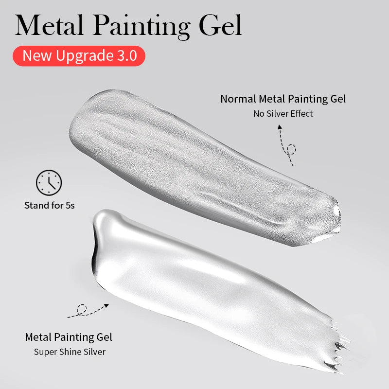 BORN PRETTY Super bright Metallic Painting Gel Polish 5ML Gold Silver Metal Gel Nail Polish Flower Drawing Lines French Nails
