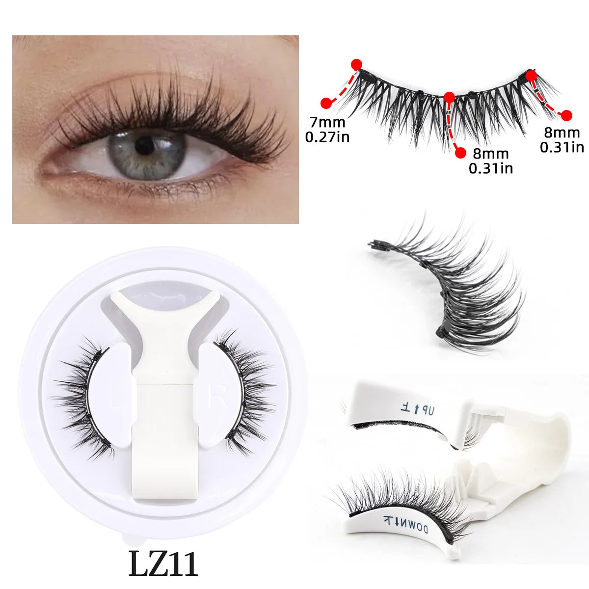 1/2 Pairs Magnetic False Eyelashes Kit Natural Curly Faux Lashes No Glue Needed Magnetic Fake Eyelash with Tweezers Makeup Tool