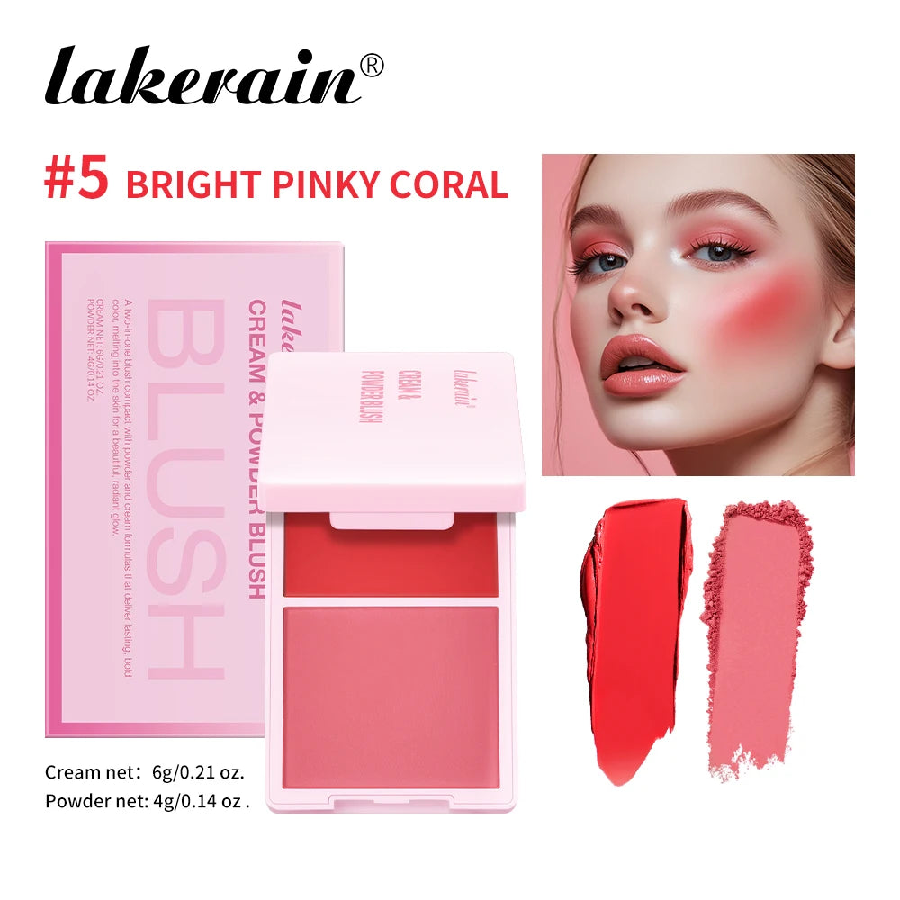 2in1 Cream & Powder Blush Matte Dewy Rosy Blush Makeup Pan Long-lasting Wearing High Pigment Natural Matte Blush Palette