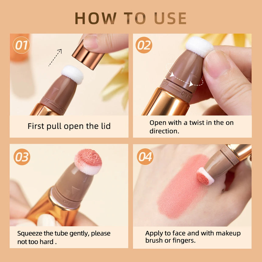 QIBEST Liquid Highlight For Face With Cushion Applicator Natural-looking Cheek Tint Blush Dewy Finish Liquid Contour Makeup