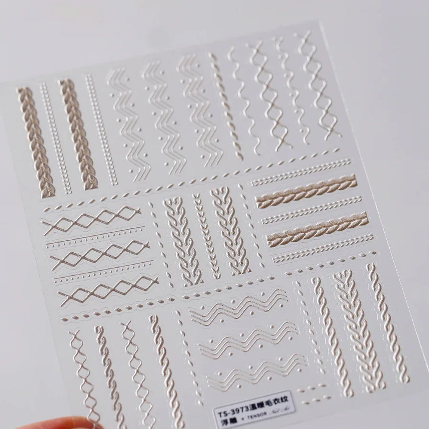 1pcs White 5D Pearl Lace Wave Lines Nail Art Stickers Elegant Exquisite Nail Decoration Decals DIY Self Adhesive Transfer Slider