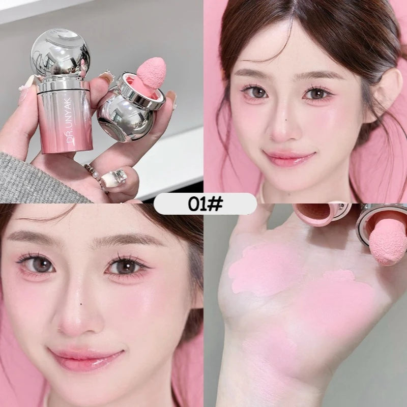 Liquid Blush Stick with Sponge Tip, Waterproof Long-Lasting Skin-friendly Blush Cream Brightening Effect Lips and Cheeks Makeup