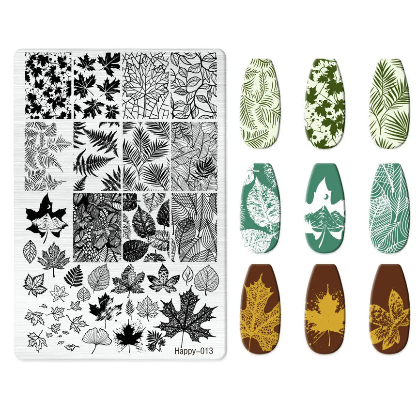 Maple Leaf Nail Stamping Plates Autumn Winter Leaves Design Polish Stencil Nail Printing Stamp Image Manicure Mold Stencil Tool