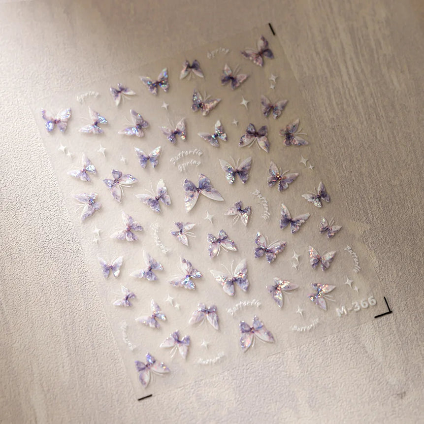 1pcs 5D Rhinestones Butterfly Nail Stickers Kawaii AB Shiny Butterfly Adhesive Nail Art Decorations Decal Design Manicure Tools