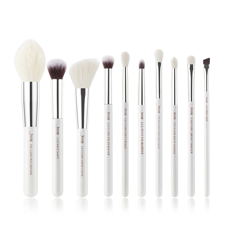 Jessup brush set 10pcs Professional Makeup Brushes Sets Foundation highlight Powder Eyeshadow Blushes Pearl Silver,T243