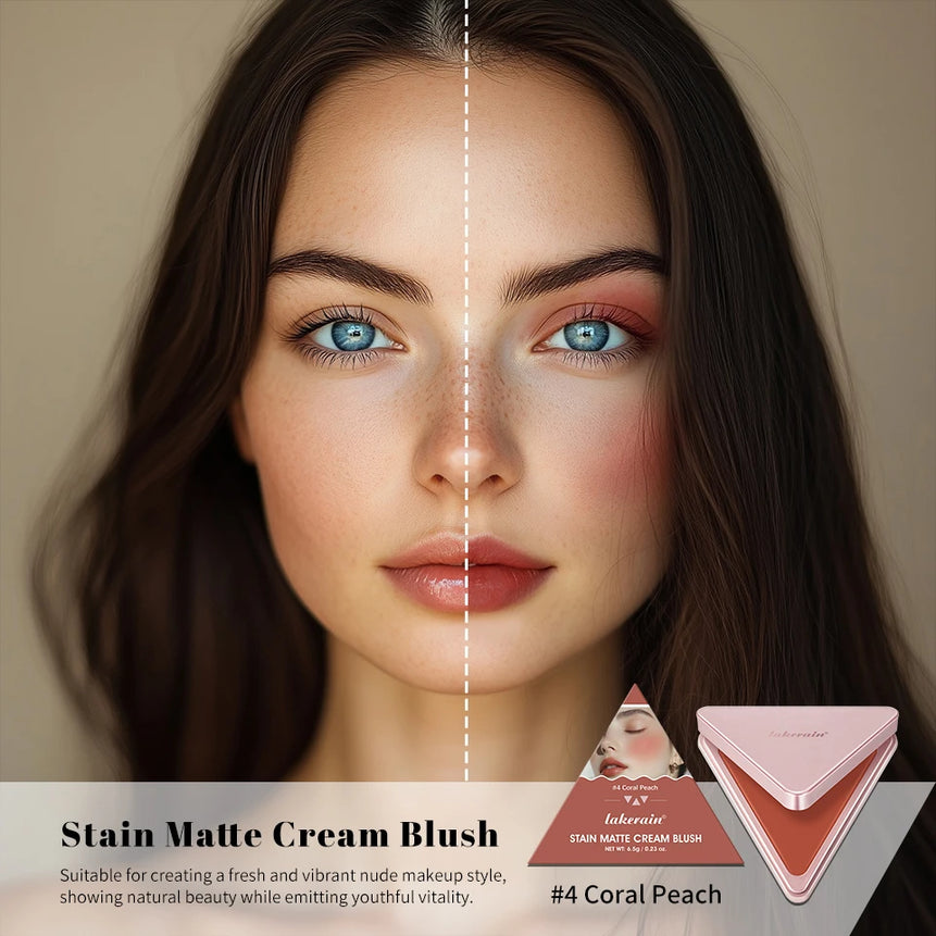 Lakerain Triangle Cream Blush Cream Matte Cream Non-greasy Easy to Push Color Saturation High Natural Rosy Rouge Blush Cream