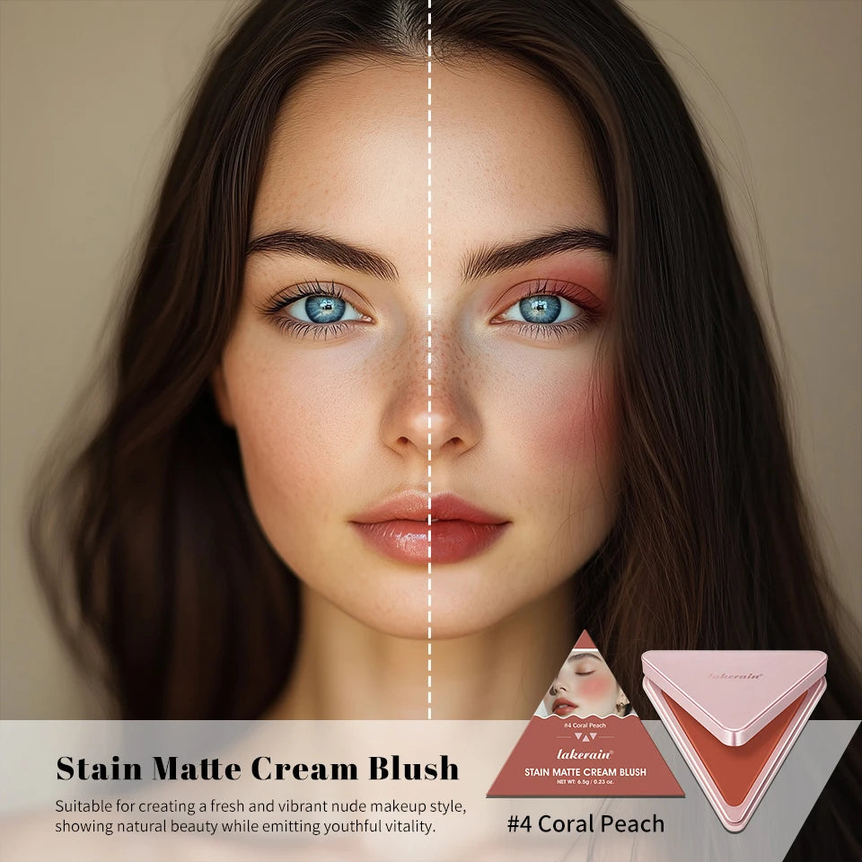 Lakerain Triangle Cream Blush Cream Matte Cream Non-greasy Easy to Push Color Saturation High Natural Rosy Rouge Blush Cream